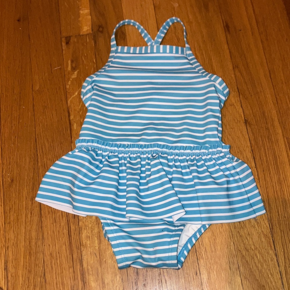Hanna Andersson Blue Striped Baby Swim One Piece 12-18 months